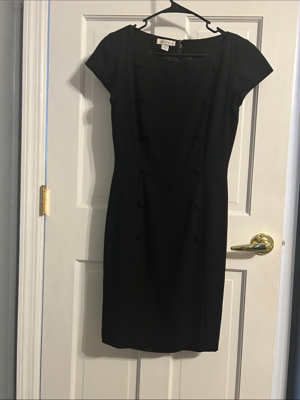 Ann Taylor Black Midi Sheath Dress with Covered Buttons
